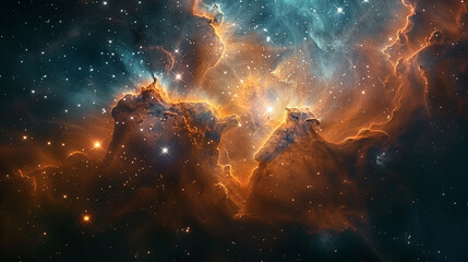 Vibrant Photo of a Nebula's Star-Studded Beauty Exploring the Celestial Splendor of Deep Space in Vivid Detail