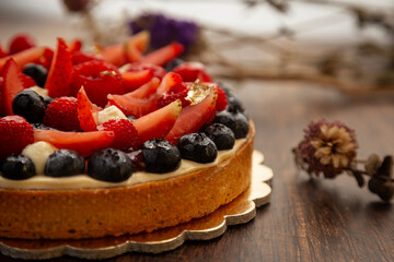 delicious cake with fresh berries