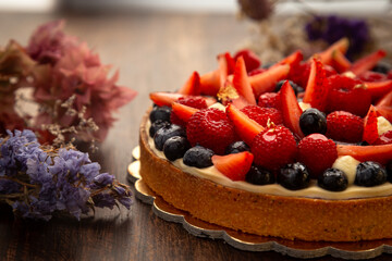 delicious cake with fresh berries