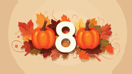 Vector autumn eight 8 number with forest leaves and
