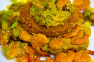 Traditional Brazilian acarajé, food of African origin based on vatapá, caruru and dry shrimp 