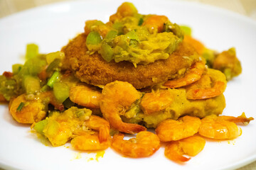 Traditional Brazilian acarajé, food of African origin based on vatapá, caruru and dry shrimp 