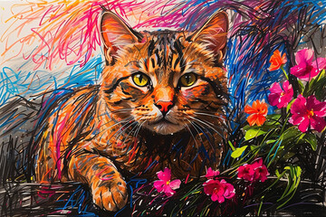 Vivid Elegance: A Feline in Dynamic Colors
