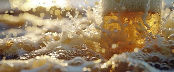 Foamy Beer Splashes, Bold Patterns, Dynamic Textures, International Beer Day Background