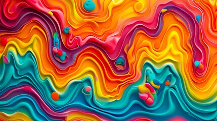 A colorful abstract painting with swirls and bubbles.