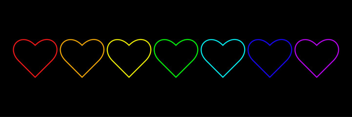 set of colored hearts on a black background