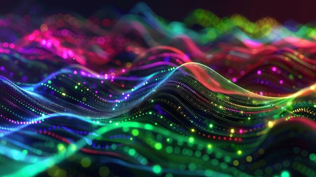 computer screen showing green, red, purple, yellow, and blue 120 bmp wave form