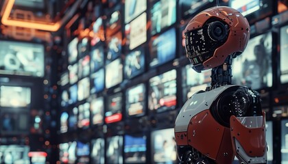 Humanoid robot reporting the news on live television with a comforting, synthetic voice.