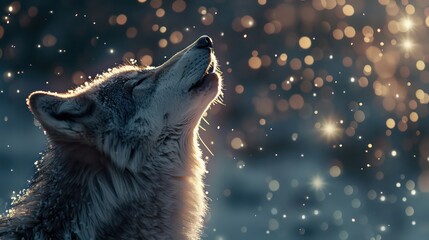 Captivating image of a wolf howling with glowing snowflakes
