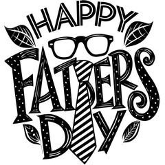 Font Effect Lettering Happy Fathers Day Blue Black Color With Tie And Glasses Vector            