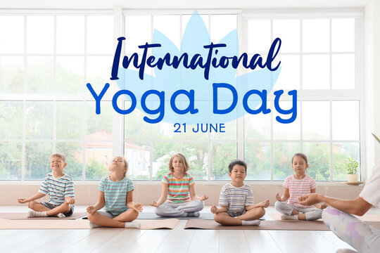 Group of little children meditating in gym - Powered by Adobe