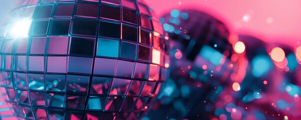 Obraz premium Shiny disco party background with mirror balls reflecting light