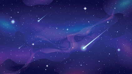 Naklejka premium Space background with nebula, comet and stars. Space galaxy panorama. Vector illustration