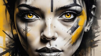Portrait of a woman's face with tattoos, abstraction, drawing