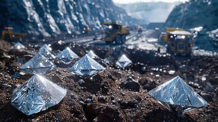 A large pile of diamonds in the middle of a field.