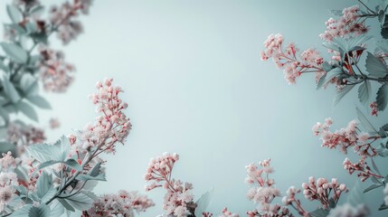 Fototapeta premium Delicate floral frame, minimalist design on white background. Copy space