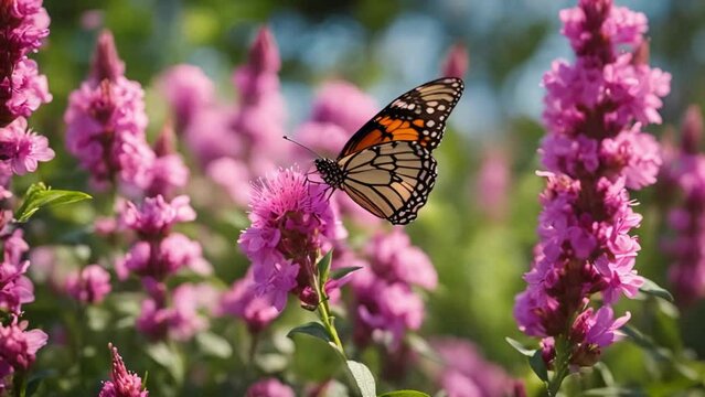 Butterfly on flower, A butterfly garden in full bloom, Colorful butterflies fluttering among the flowers