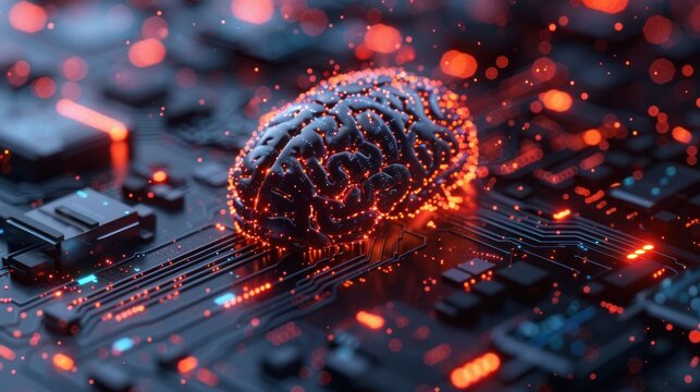 Neural circuit and electronic cyber brain in a quantum computing system. with Imagery AI and Automation background. 