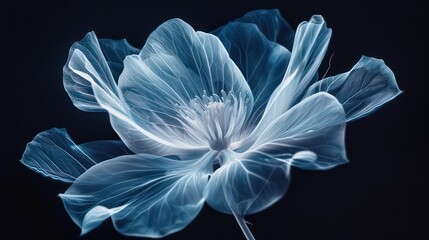 Elegant x-ray image of a blooming flower in blue tones