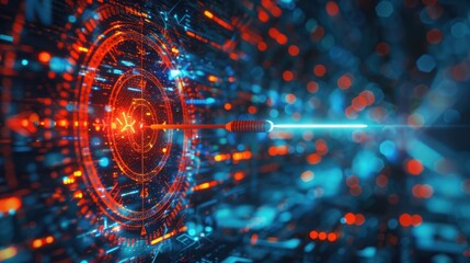 Aim arrow at a virtual target dartboard boked with Imagery AI and Automation use of artificial intelligence and automation in business background.
