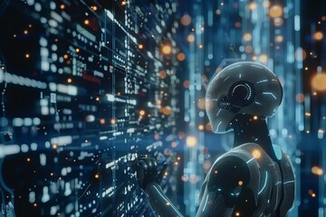 human using big data and AI in business developing, photography, business technology, data analysis with intelligent AI robot technology