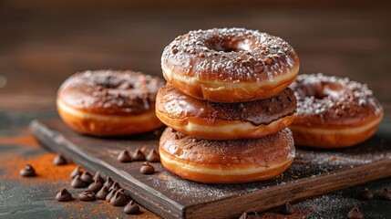 assorted donuts with chocolate frosted, pink glazed and sprinkles donuts