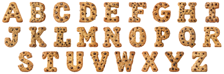 Set of English alphabet png mockup in 3d without backoground on biscuit shape.