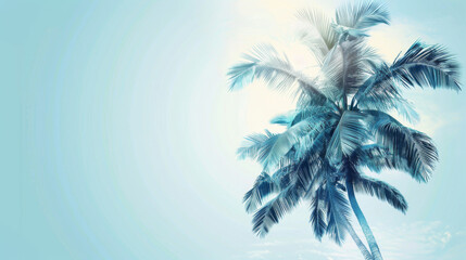 Fototapeta premium A single palm tree against a clear blue sky, depicting a calm tropical scene.
