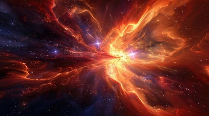 An awe-inspiring view of a massive supernova explosion, with shockwaves rippling through space and illuminating the surrounding nebula with fiery hues.