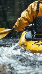 Dynamic kayaker s paddle at summer olympics, showcasing speed and motion of the sport