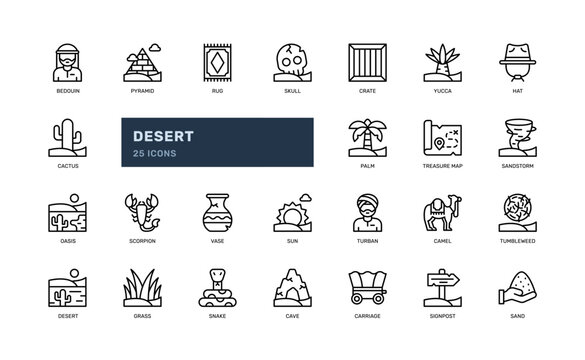desert dune nature landscape detailed outline icon set