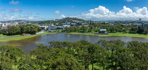 Flooded sports field from severe summer storms in the Auckland Domain, Auckland, Auckland, New Zealand.