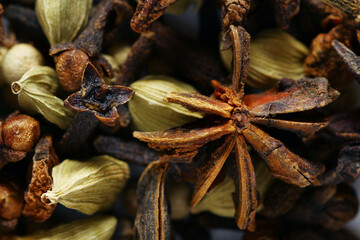 Close up of spices use in cooking and chai tea