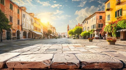 Fototapeta premium Beautiful sunrise of a colonial-style town in Europe in high resolution and high quality. travel concept