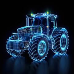 3D rendering illustration tractor for architecture or agriculture blueprint glowing neon hologram futuristic show technology security for premium product business finance, Sticker, 