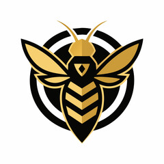 black Golden Aura Unique regal golden roaring Bee, front view, circle Logo Vector Radiating Luxury and Refinement