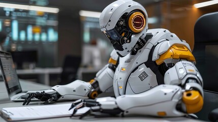 Working together, Robot as a personal assistant, managing schedules and reminders for a busy professional. surrealistic Illustration image,