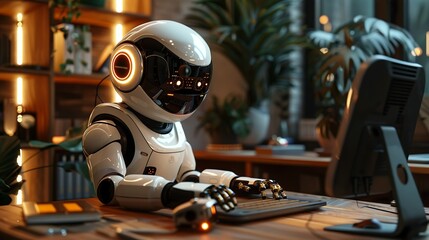 Working together, Robot as a personal assistant, managing schedules and reminders for a busy professional. surrealistic Illustration image,