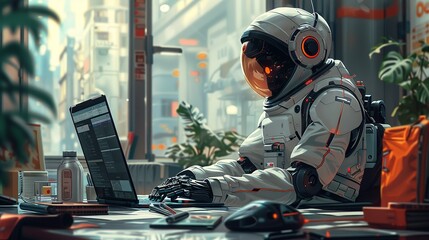 Working together, Robot as a personal assistant, managing schedules and reminders for a busy professional. surrealistic Illustration image,