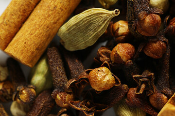 Close up of spices use in cooking and chai tea