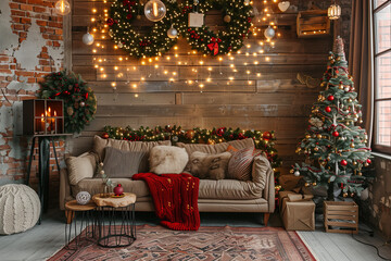 Obraz premium Warm and Cozy Living Room with Christmas Decorations