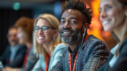 Obraz premium Business adaptation strategies conference online, featuring industry leaders