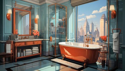 Bathroom background flat design side view luxury hotel theme animation Tetradic color scheme