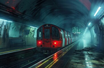 Naklejka premium Subway Train Station, Generative AI