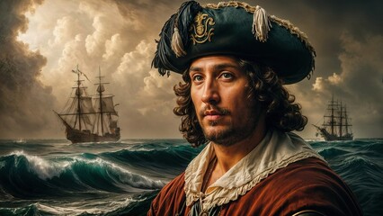 Columbus's day. Oil painting. Poster, cinematic, illustration, painting, wildlife photography