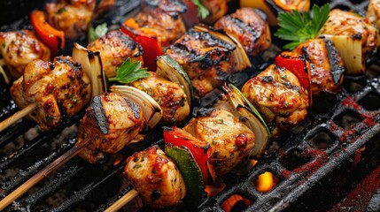  Chicken kebab on a grill