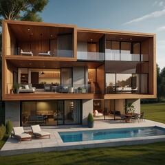 Modern home cross section  3d rendering minimalist