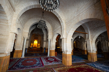 Interior of Great Mosque of Sousse, ancient mosque in walled city of Sousse, Tunisia