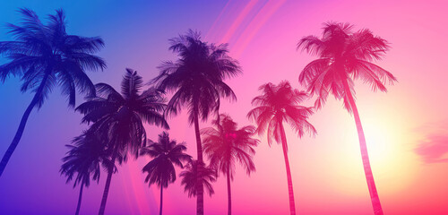 Fototapeta na wymiar colorful gradient sky with palm tree silhouettes for peaceful designs