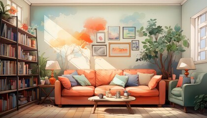 Family Room background flat design top view playful kids theme water color Analogous Color Scheme